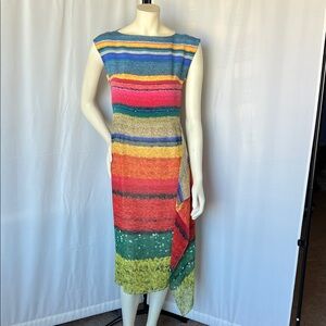 Akris Tulip Farm Flower Field print sleeveless silk sheath dress